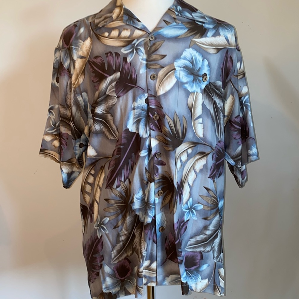 Joseph & Feiss 100% Silk Hawaiian Floral Button Down Shirt Size Large